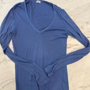 Splendid Blue V-Neck Long Sleeve Top